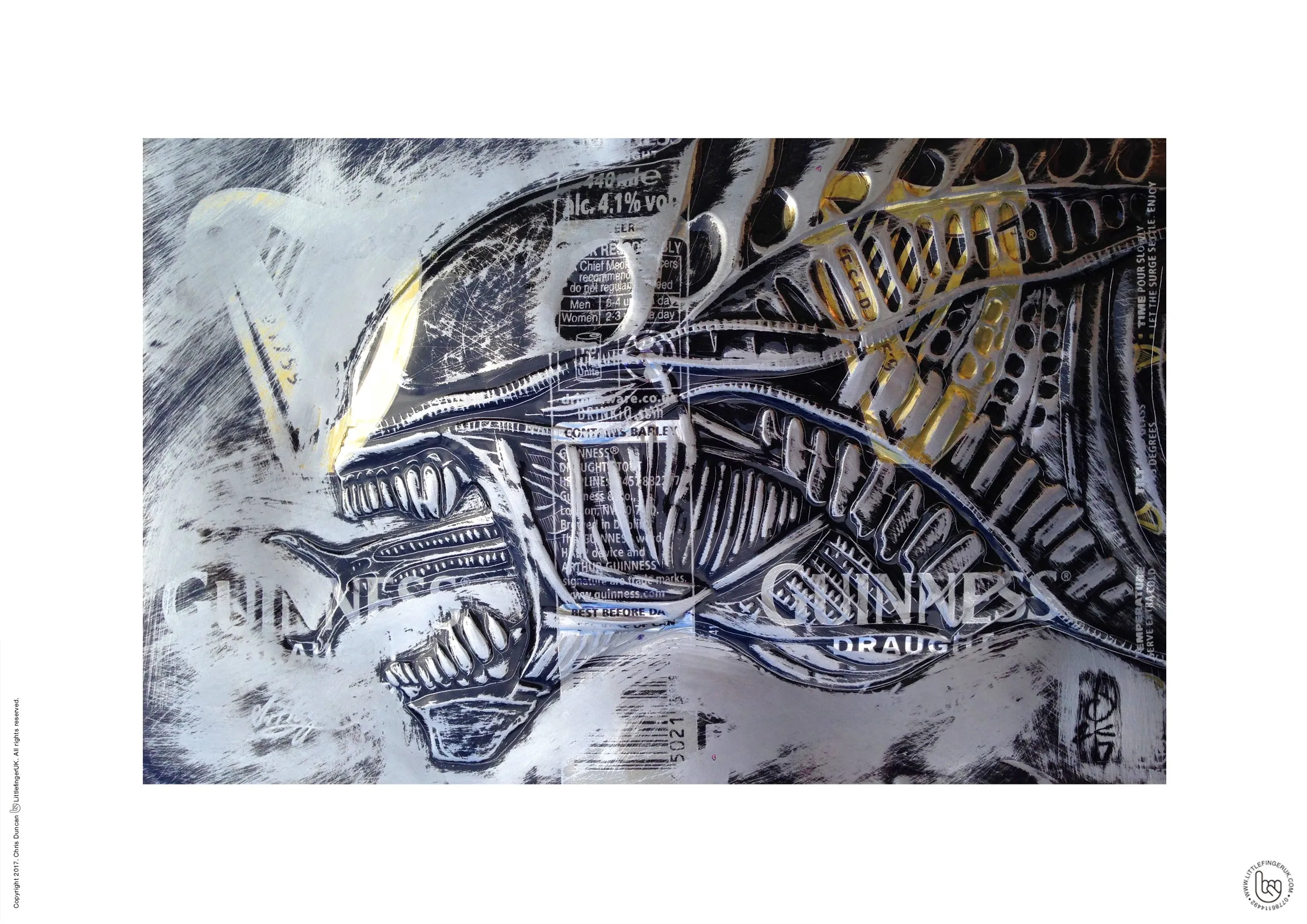 Hand Signed Print by Chris Duncan, ALIEN on Guinness Can