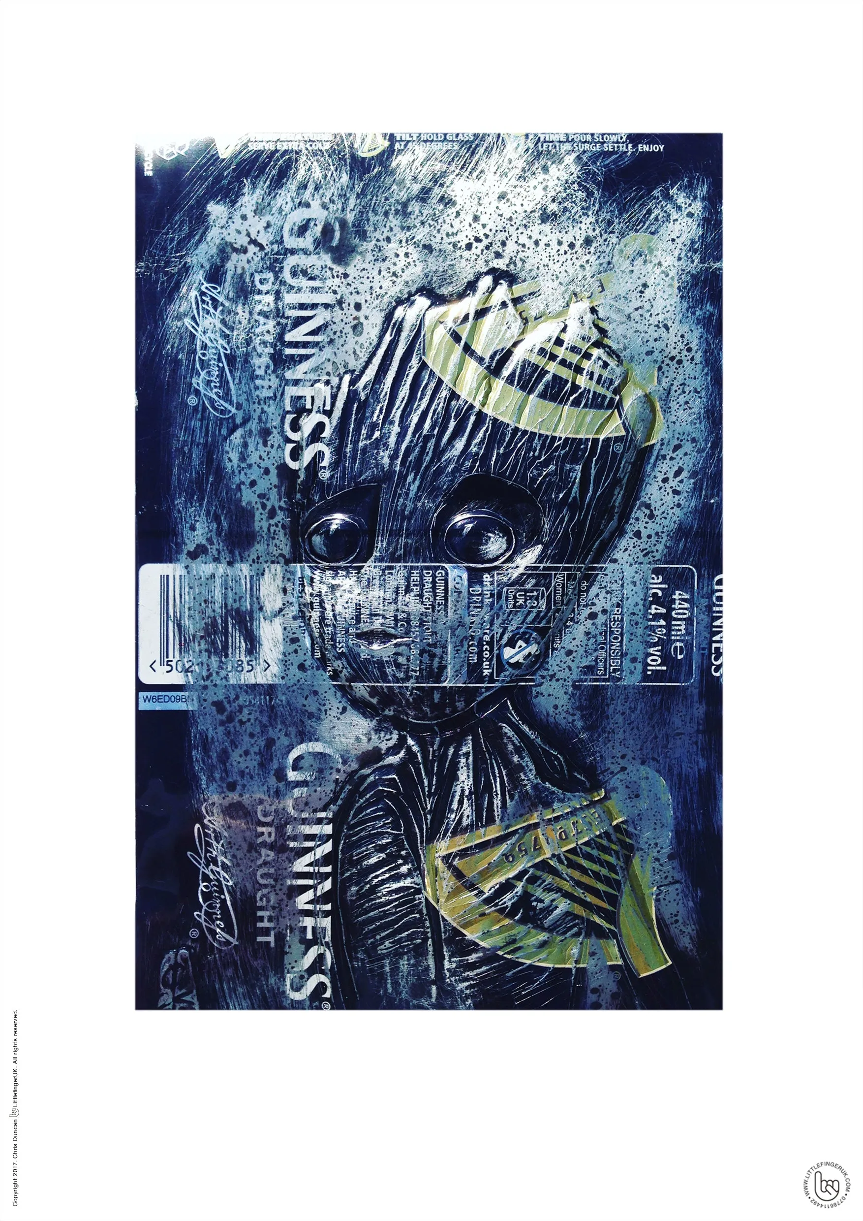 Hand Signed PRINT - By Chris Duncan - BABY GROOT on GUINNESS