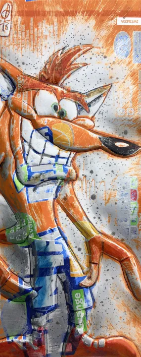 Hand Signed PRINT by CHRIS DUNCAN - CRASH BANDICOOT on FANTA can