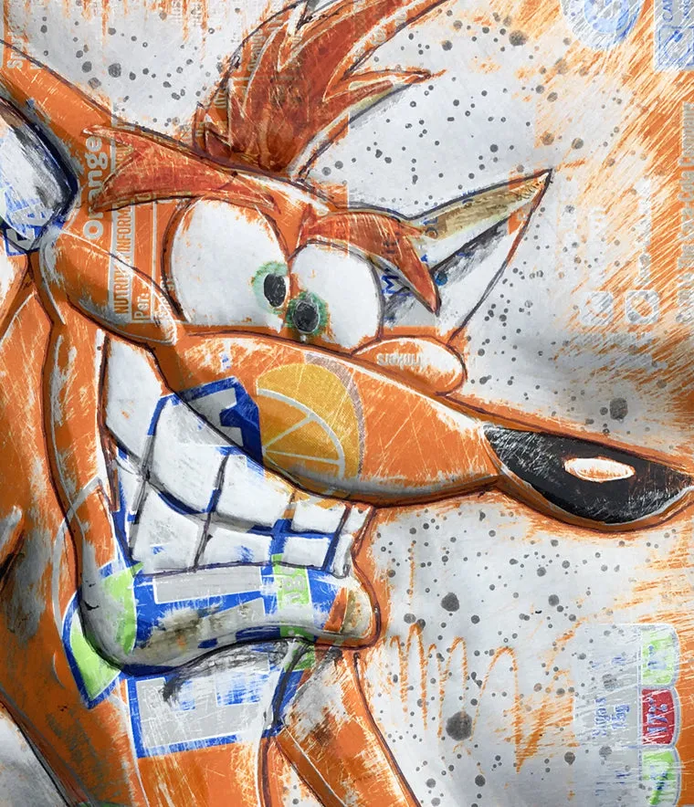 Hand Signed PRINT by CHRIS DUNCAN - CRASH BANDICOOT on FANTA can