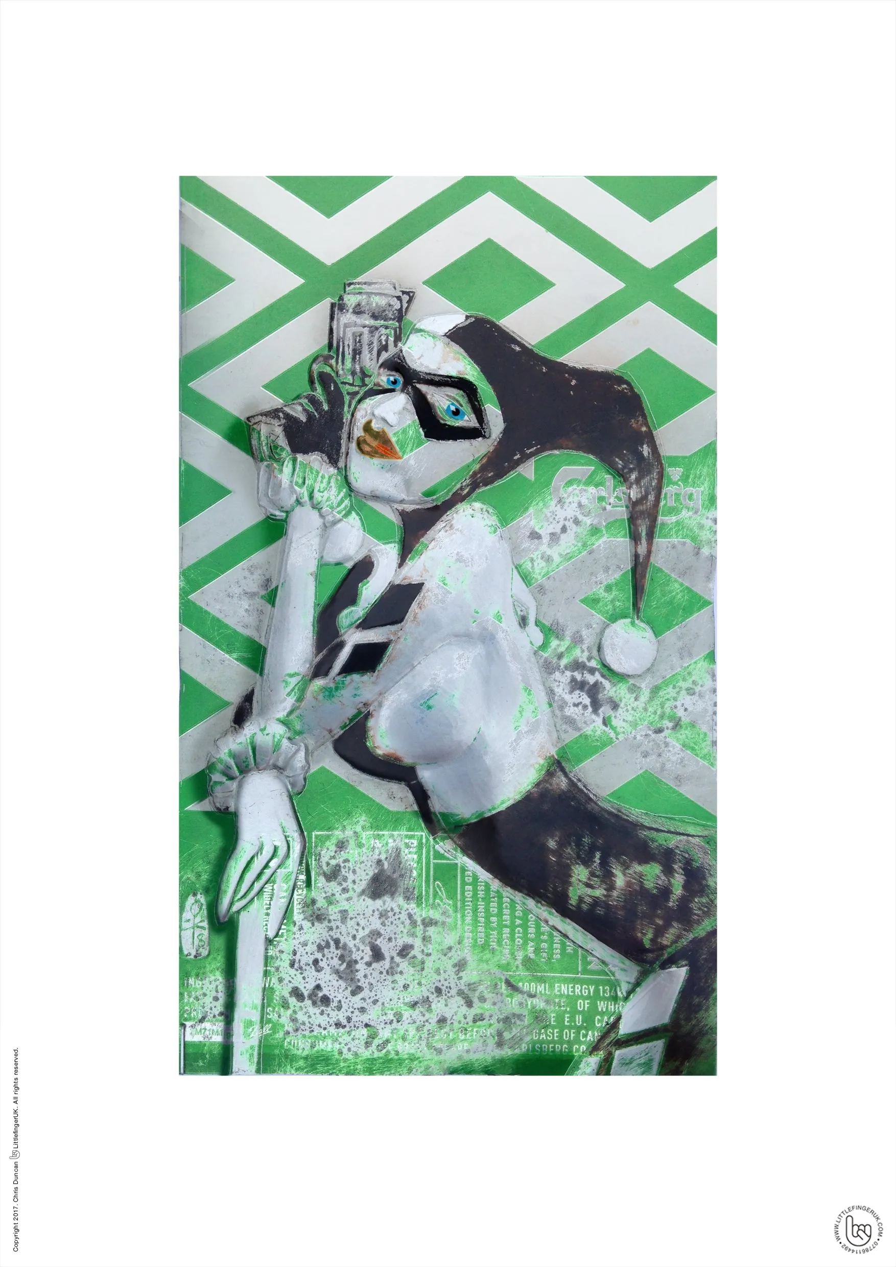 Hand Signed PRINT - By Chris Duncan - HARLEY QUINN on Carlsberg