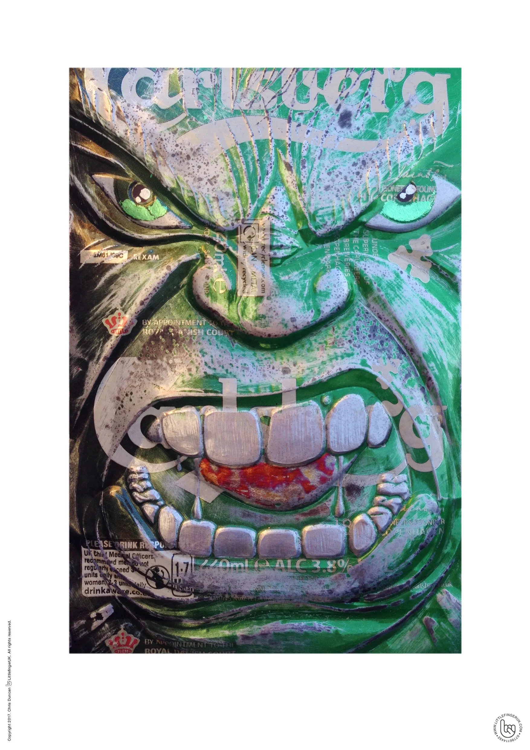 Hand Signed PRINT - By Chris Duncan - HULK on Carlsberg