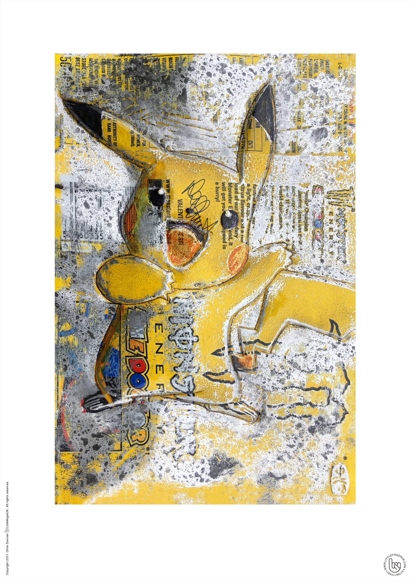 Hand Signed PRINT by Chris Duncan, PIKACKU on MONSTER Can