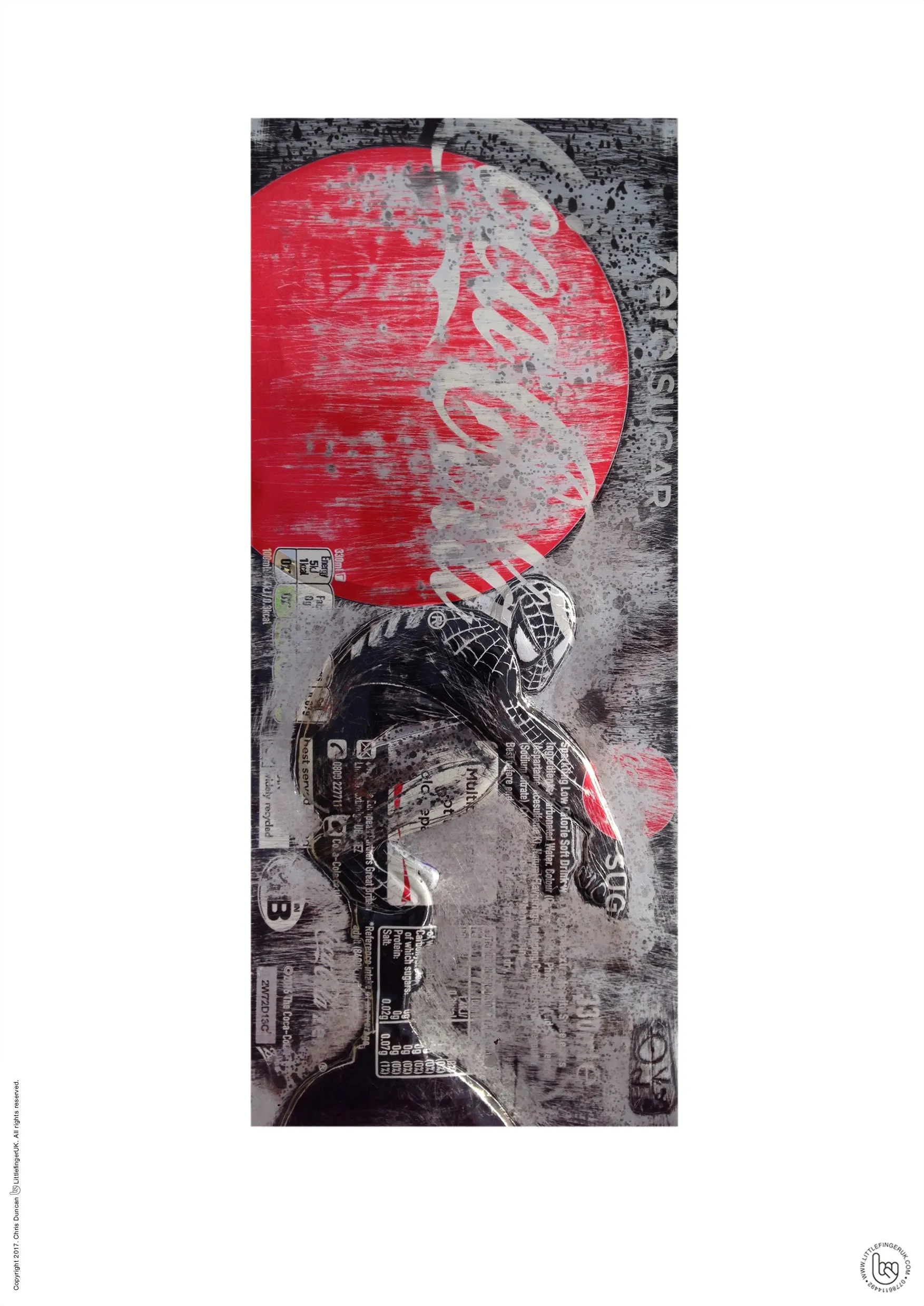 Hand Signed PRINT by Chris Duncan, SPIDERMAN on Coke Zero Can