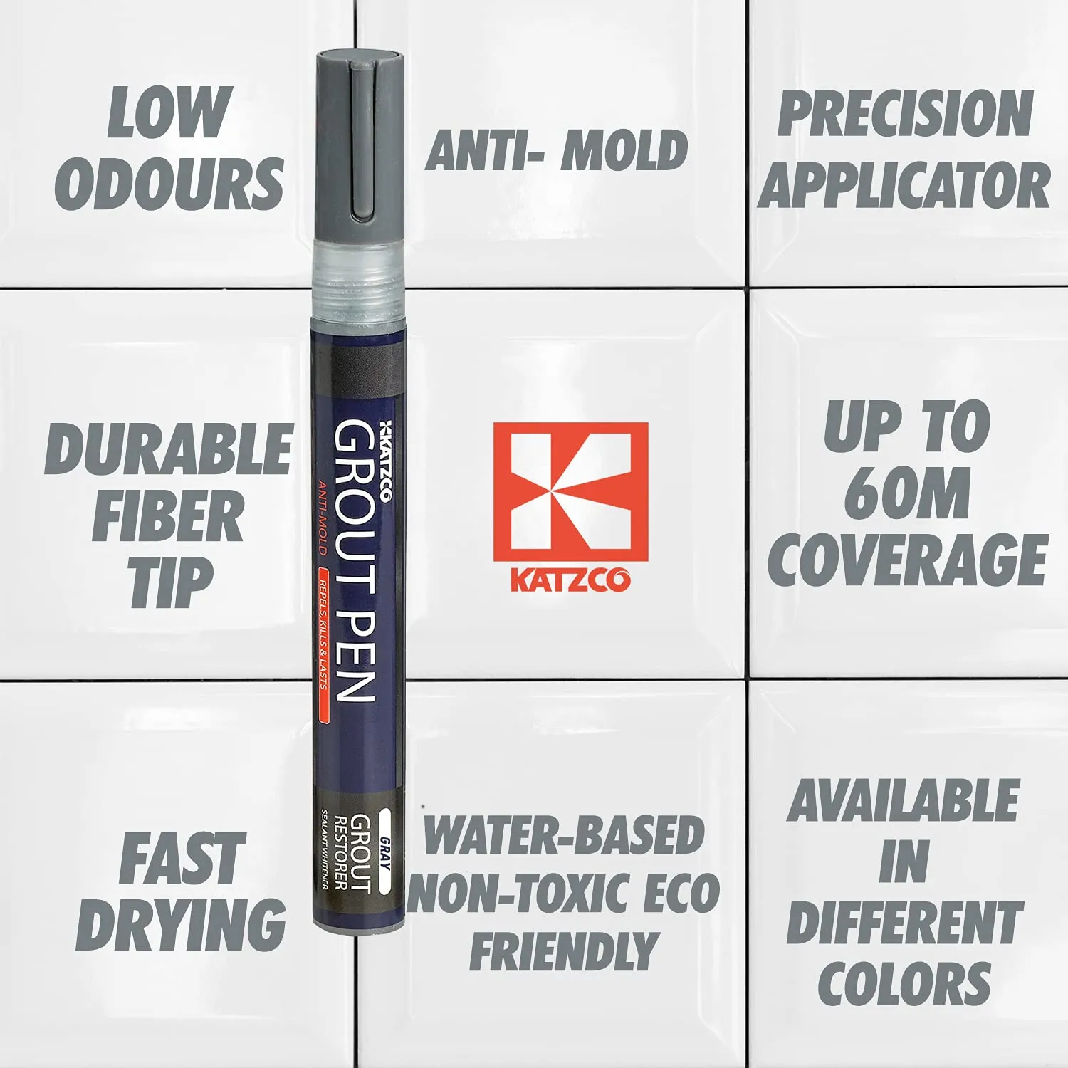 Katzco Grout Pen - Eggshell Grey - 2 Pack - 5mm Narrow Tip - Covers 200 Feet