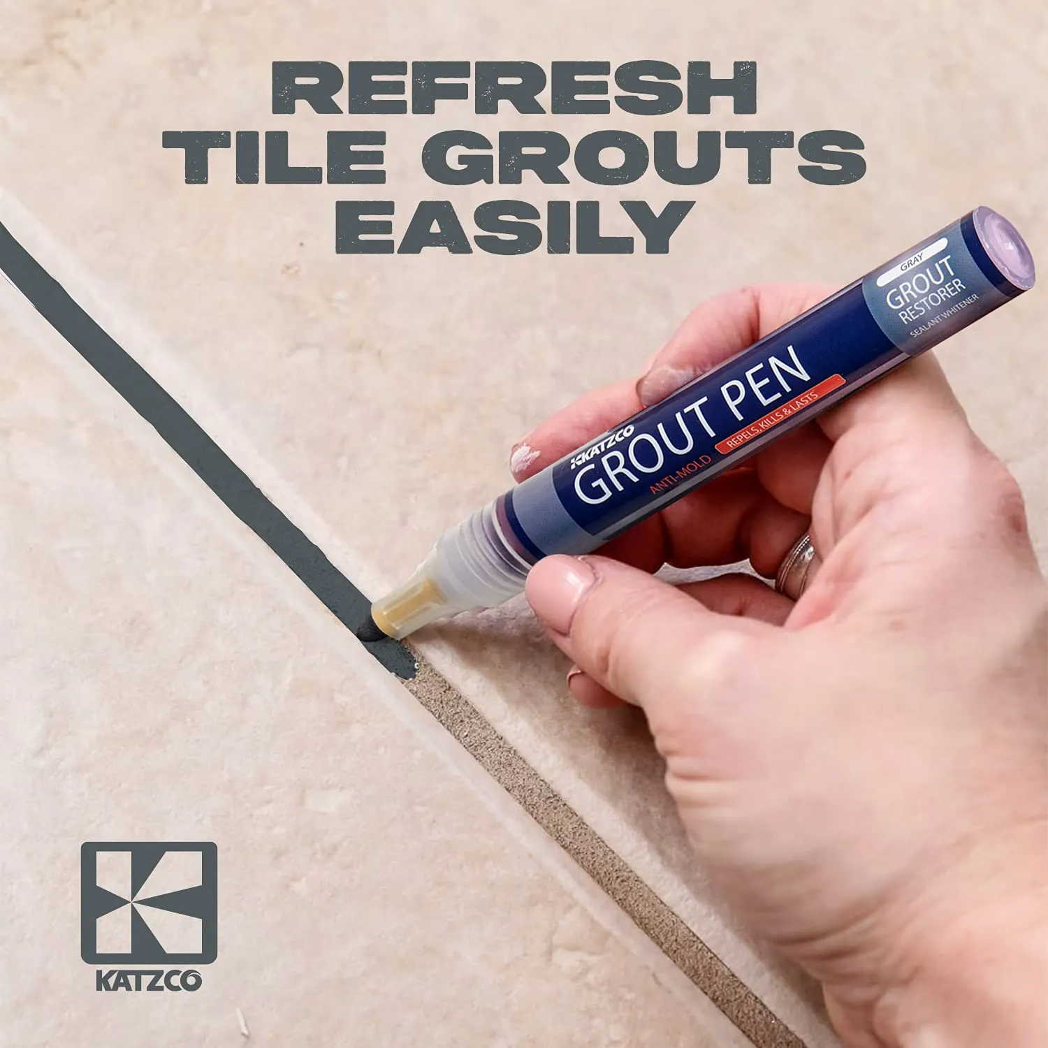 Katzco Grout Pen - Eggshell Grey - 2 Pack - 5mm Narrow Tip - Covers 200 Feet