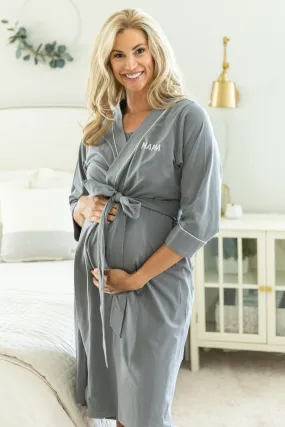 MAMA Embroidered Charcoal Robe  & Audrey 3 in 1 Labor Gown Set