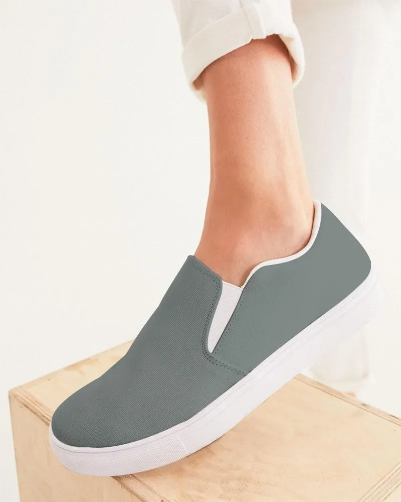 Medium Dark Green Gray Slip-On Canvas Sneakers | Women's | Medium Dark Pale Green Gray | C10M0Y10K60