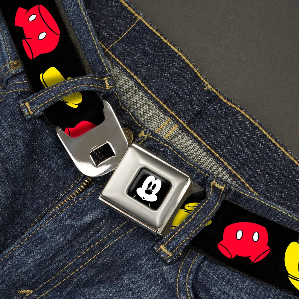 Mickey Mickey Mouse Expression4 Full Color Black/White Seatbelt Belt - Mickey Mouse Shorts and Shoes Black/Red/Yellow Webbing