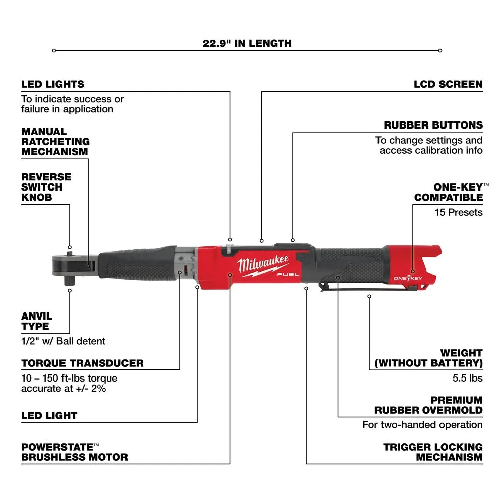 Milwaukee 2466-20 M12 FUEL 1/2" Digital Torque Wrench w/ ONE-KEY Bare Tool
