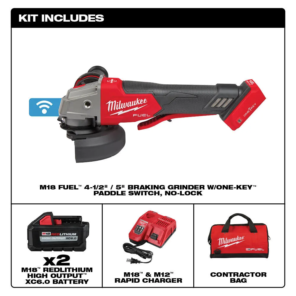 Milwaukee 2882-22 M18 FUEL™ 4-1/2" / 5" Braking Grinder w/ ONE-KEY™  Paddle Switch, No-Lock Kit