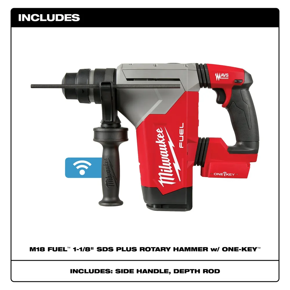 Milwaukee M18 Fuel 1-1/8" Sds Plus Rotary Hammer with One-Key