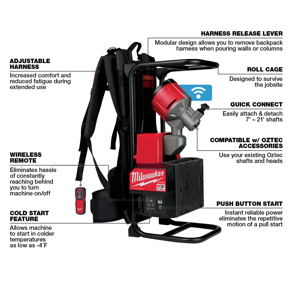 Milwaukee MXF371-2XC MX FUEL Backpack Concrete Vibrator Kit w/ Two Batteries and Charger