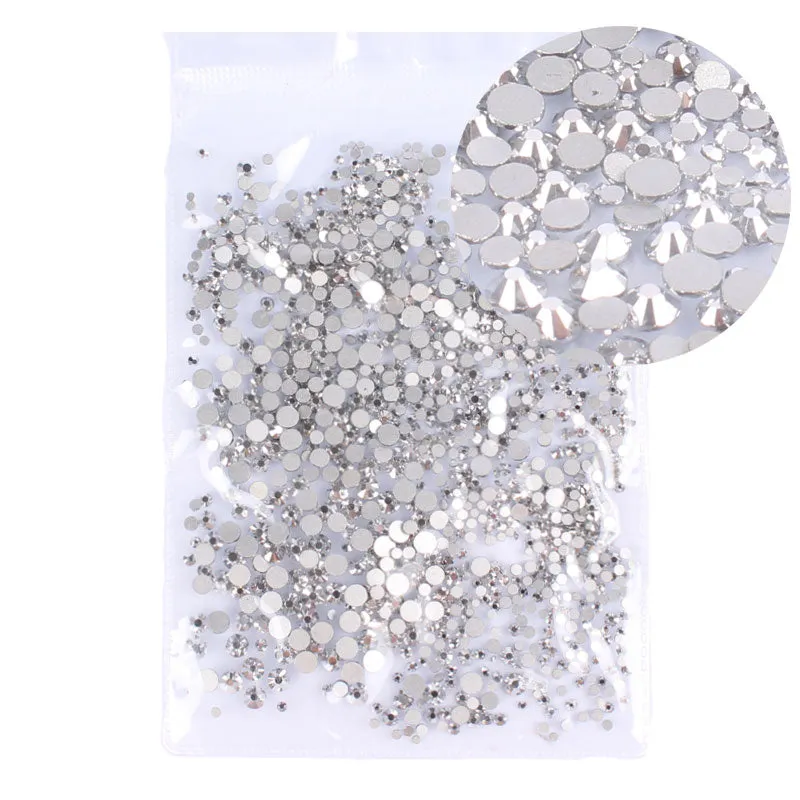 Mix Sizes 1000PCS/Pack Crystal Clear AB Non Hotfix Flatback Rhinestones Nail Rhinestones For Nails 3D Nail Art Decoration Gems