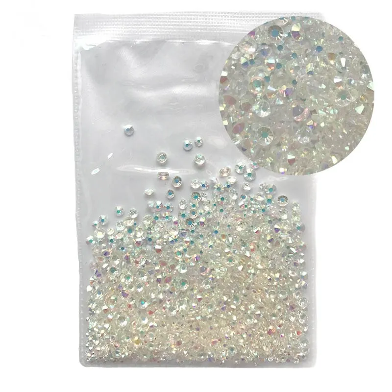Mix Sizes 1000PCS/Pack Crystal Clear AB Non Hotfix Flatback Rhinestones Nail Rhinestones For Nails 3D Nail Art Decoration Gems