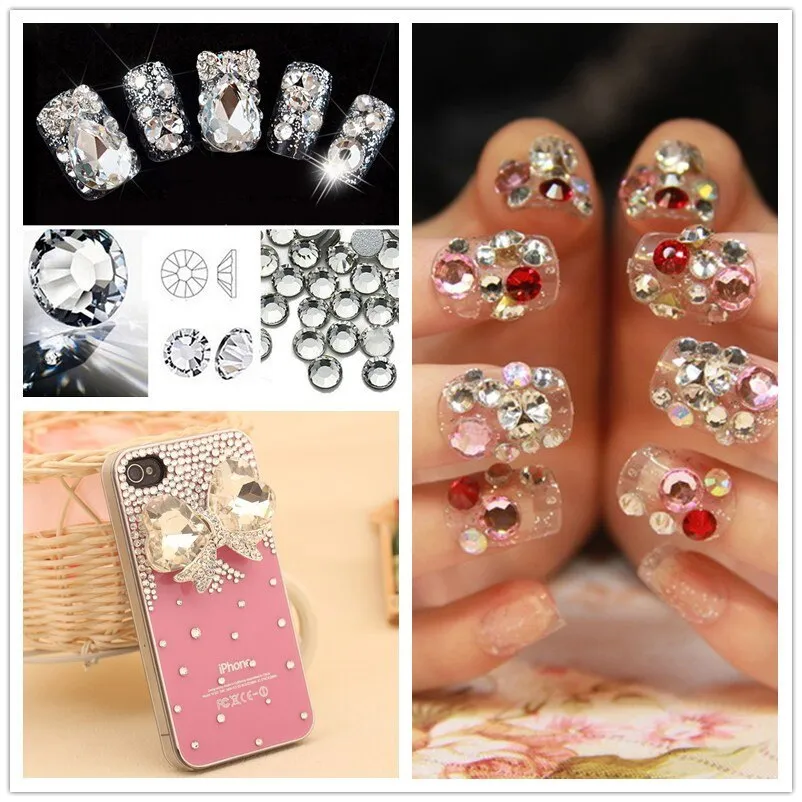 Mix Sizes 1000PCS/Pack Crystal Clear AB Non Hotfix Flatback Rhinestones Nail Rhinestones For Nails 3D Nail Art Decoration Gems