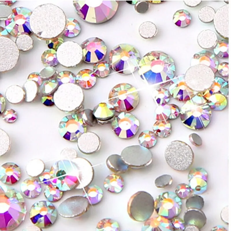 Mix Sizes 1000PCS/Pack Crystal Clear AB Non Hotfix Flatback Rhinestones Nail Rhinestones For Nails 3D Nail Art Decoration Gems
