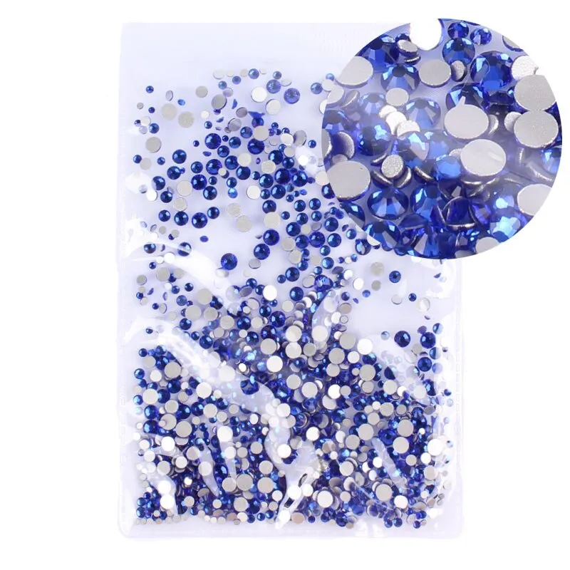 Mix Sizes 1000PCS/Pack Crystal Clear AB Non Hotfix Flatback Rhinestones Nail Rhinestones For Nails 3D Nail Art Decoration Gems