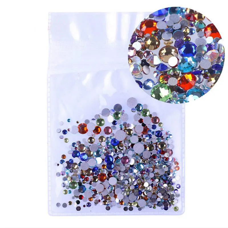 Mix Sizes 1000PCS/Pack Crystal Clear AB Non Hotfix Flatback Rhinestones Nail Rhinestones For Nails 3D Nail Art Decoration Gems