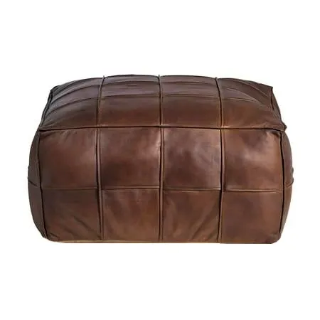 Moroccan Leather Floor Cushion / Ottoman - MOSAIC Design - Squares - Brown