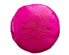 Moroccan Leather Ottoman - Fuchsia Tabouret Pouf