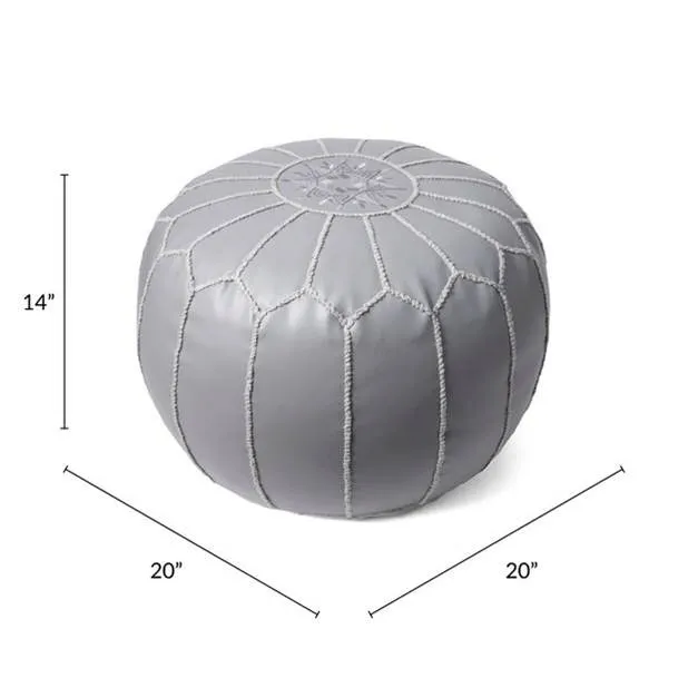 Moroccan Leather Ottoman - Grey
