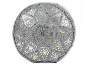 Moroccan Leather Ottoman / Stormia - Grey