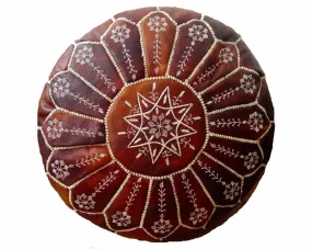 Moroccan Leather Ottoman - Tan - Flowers