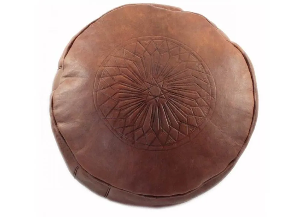 Moroccan Leather Ottoman - Tan Tabouret Pouf