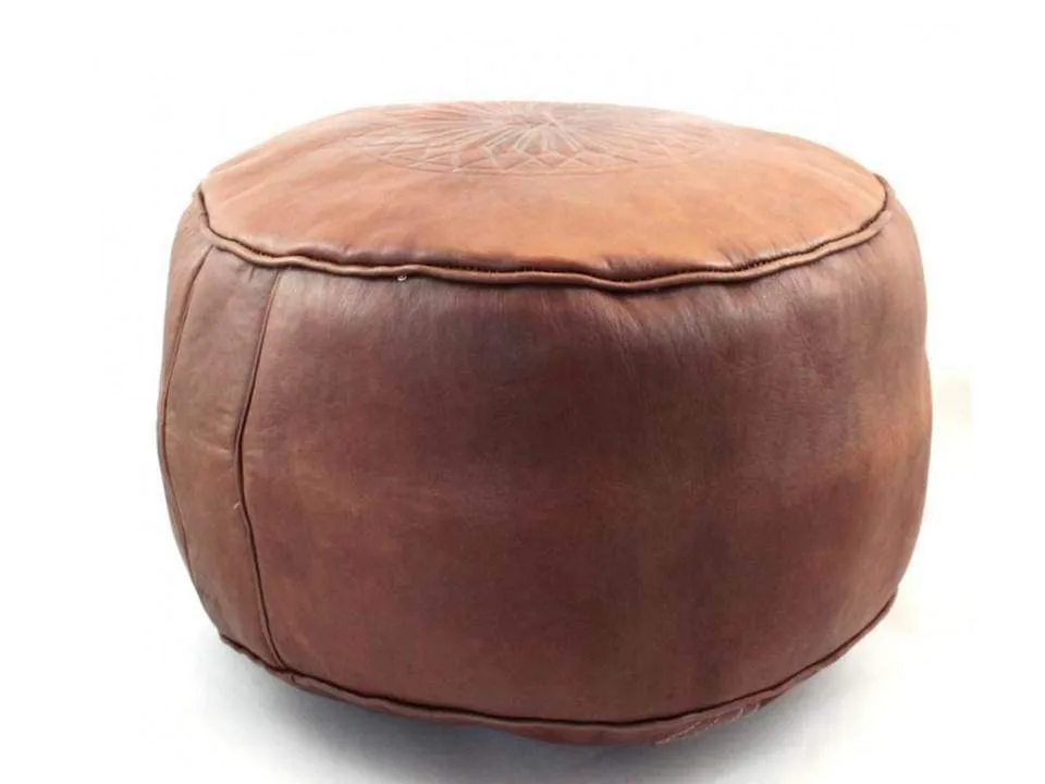 Moroccan Leather Ottoman - Tan Tabouret Pouf