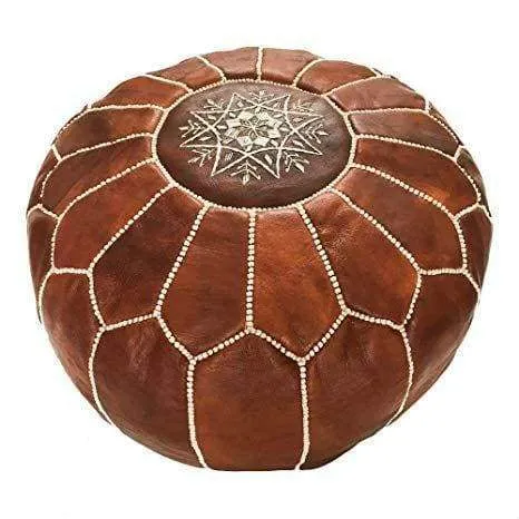 Moroccan Leather Ottoman - Tan