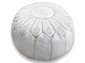 Moroccan Leather Ottoman - White - Flowers