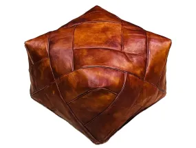 Moroccan Leather Ottoman - ZIGZAG Design - Tan