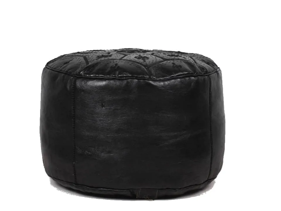 Moroccan Leather Tile Ottoman - Black