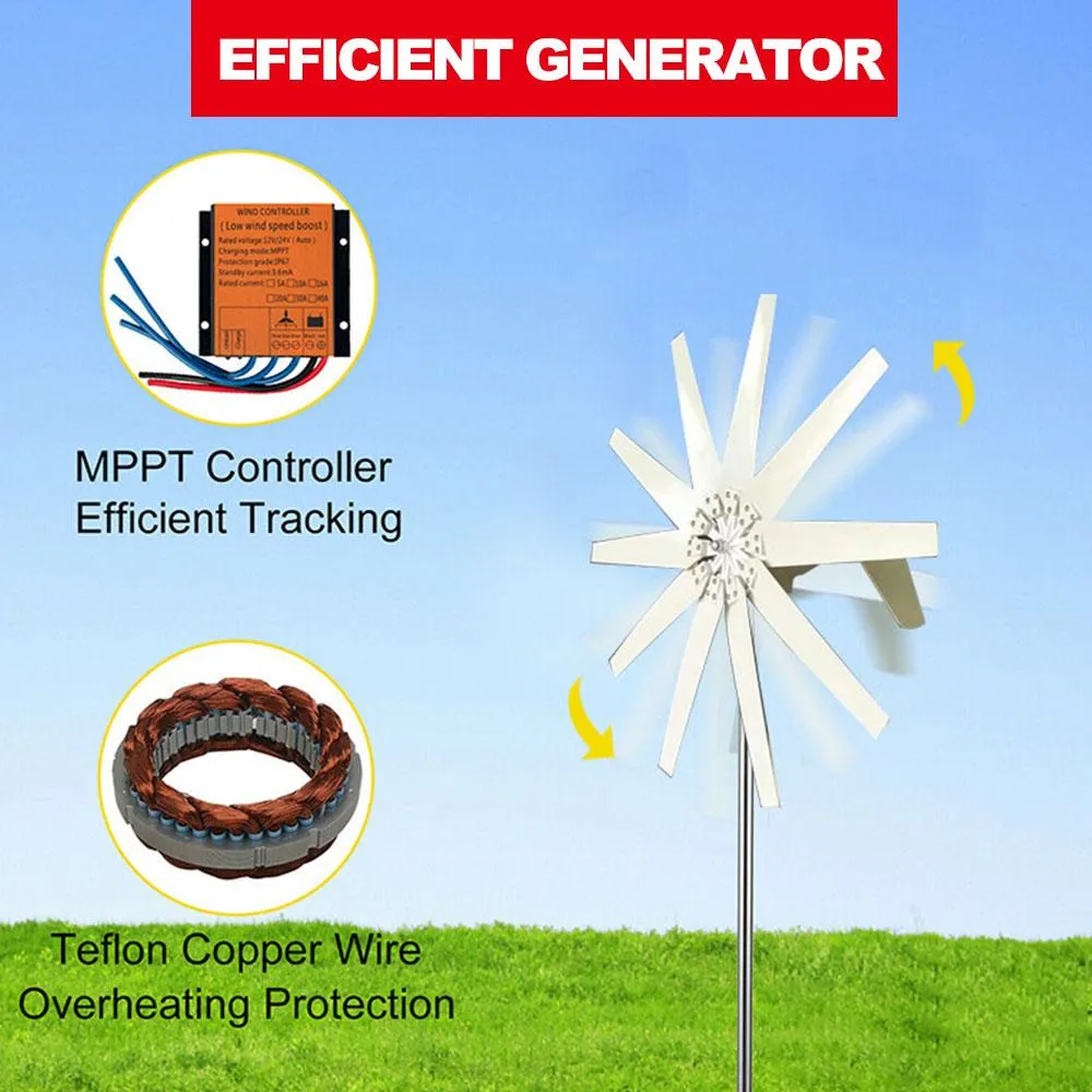 ONEVAN 10 Blades Wind Turbine Generator 12V/24V MPPT Controller | Small Wind Turbine For Home