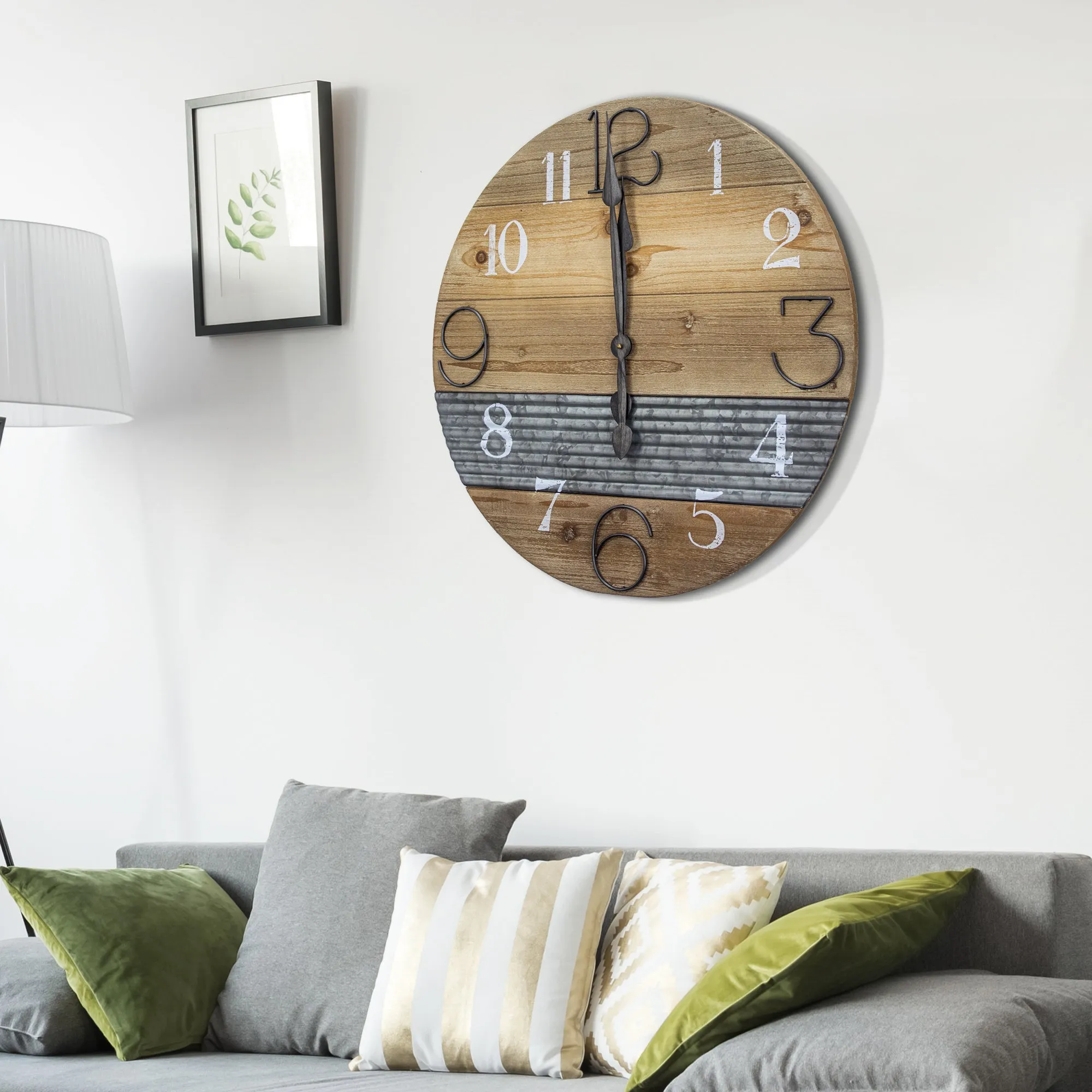 Oversized Wood & Metal Farmhouse Wall Clock 23"