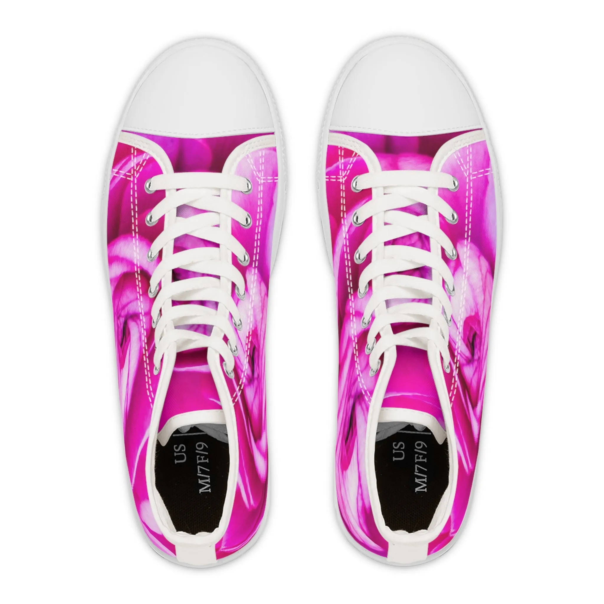 Pink Rose Women's High Top Canvas Sneakers AOP