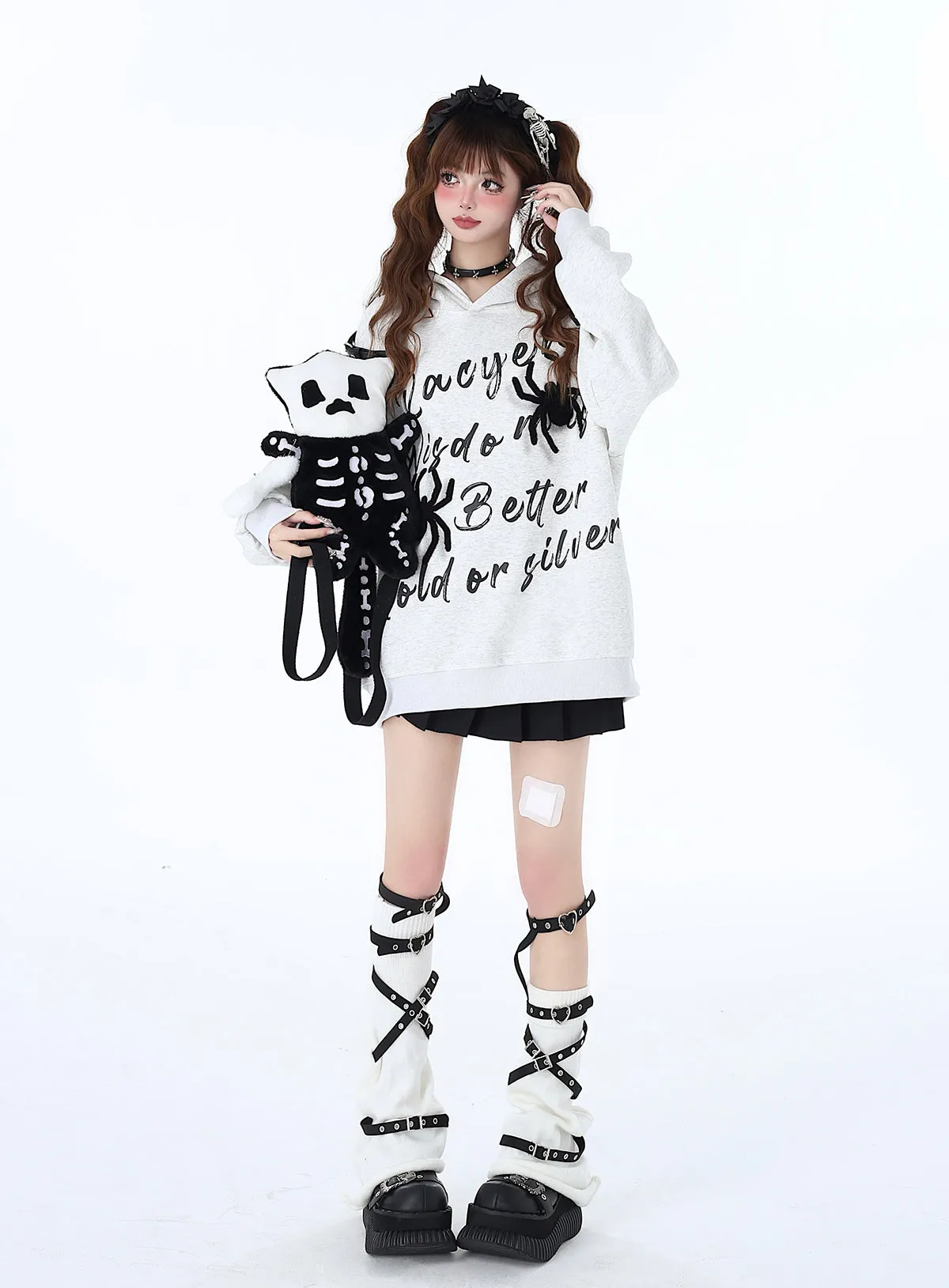 Print Street Hoodie Leather Buckle Hooded American Graffiti Spider