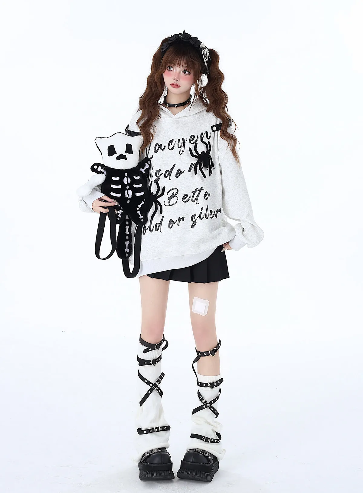 Print Street Hoodie Leather Buckle Hooded American Graffiti Spider