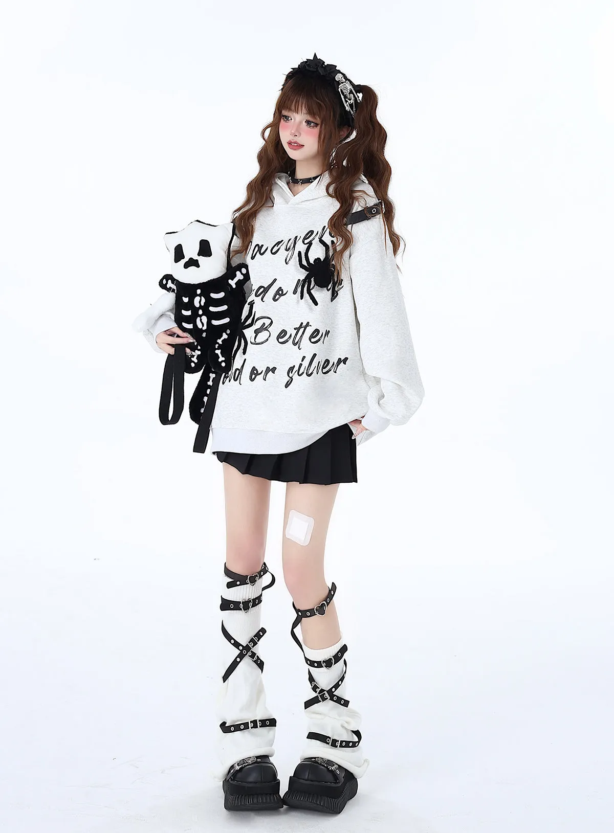 Print Street Hoodie Leather Buckle Hooded American Graffiti Spider