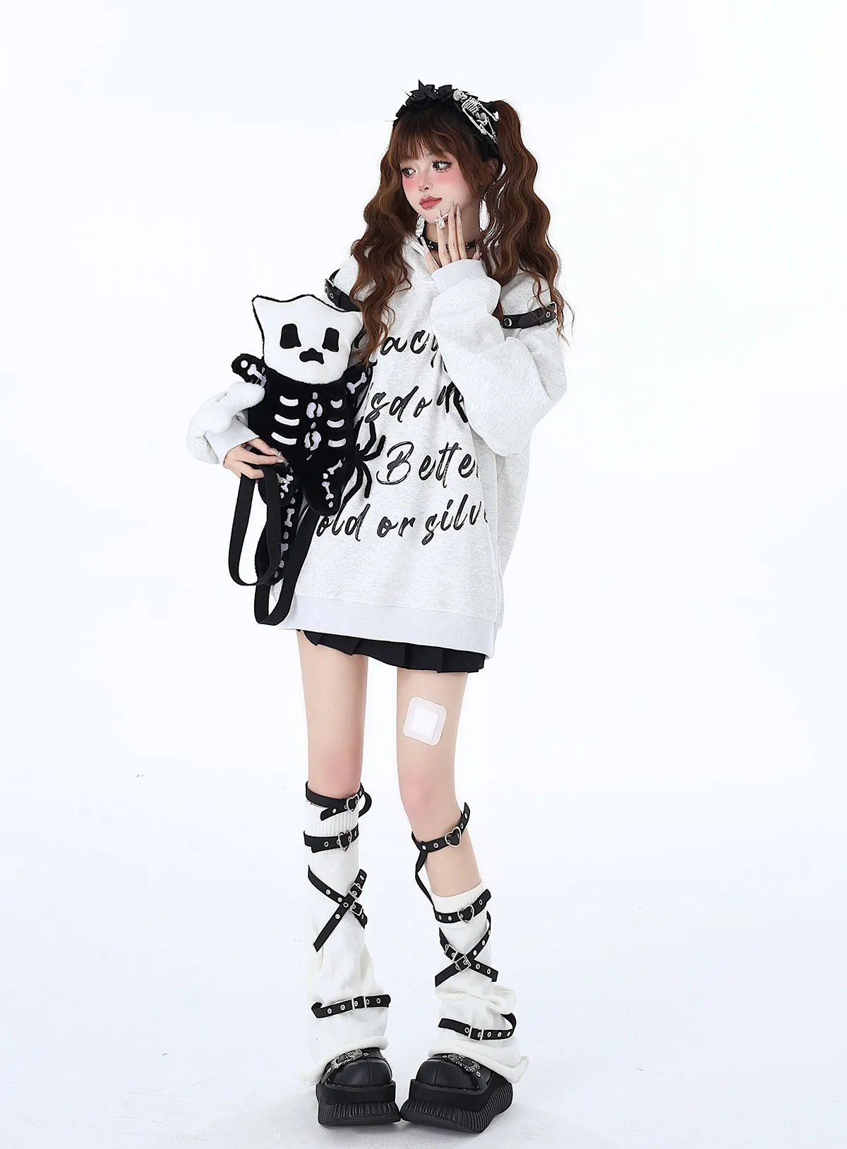 Print Street Hoodie Leather Buckle Hooded American Graffiti Spider