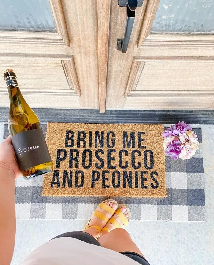 Prosecco and Peonies Vinyl Coir Doormat
