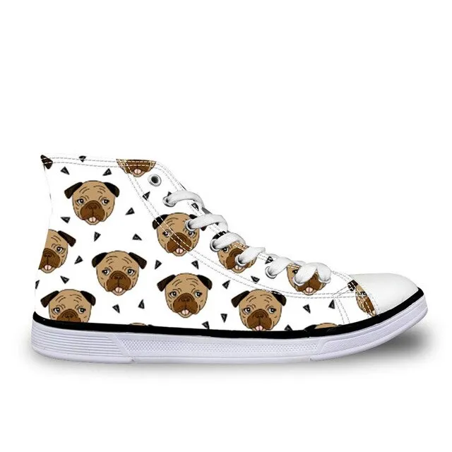 Pug Floral Print Women Vulcanized Sneakers Flat Ladies Lace-up