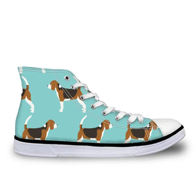 Pug Floral Print Women Vulcanized Sneakers Flat Ladies Lace-up