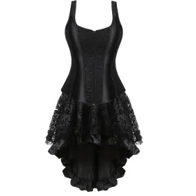 "Enchanting Gothic Overbust Corset Dress with Zipper Shoulder Straps - Vintage Floral Fantasy for Women"