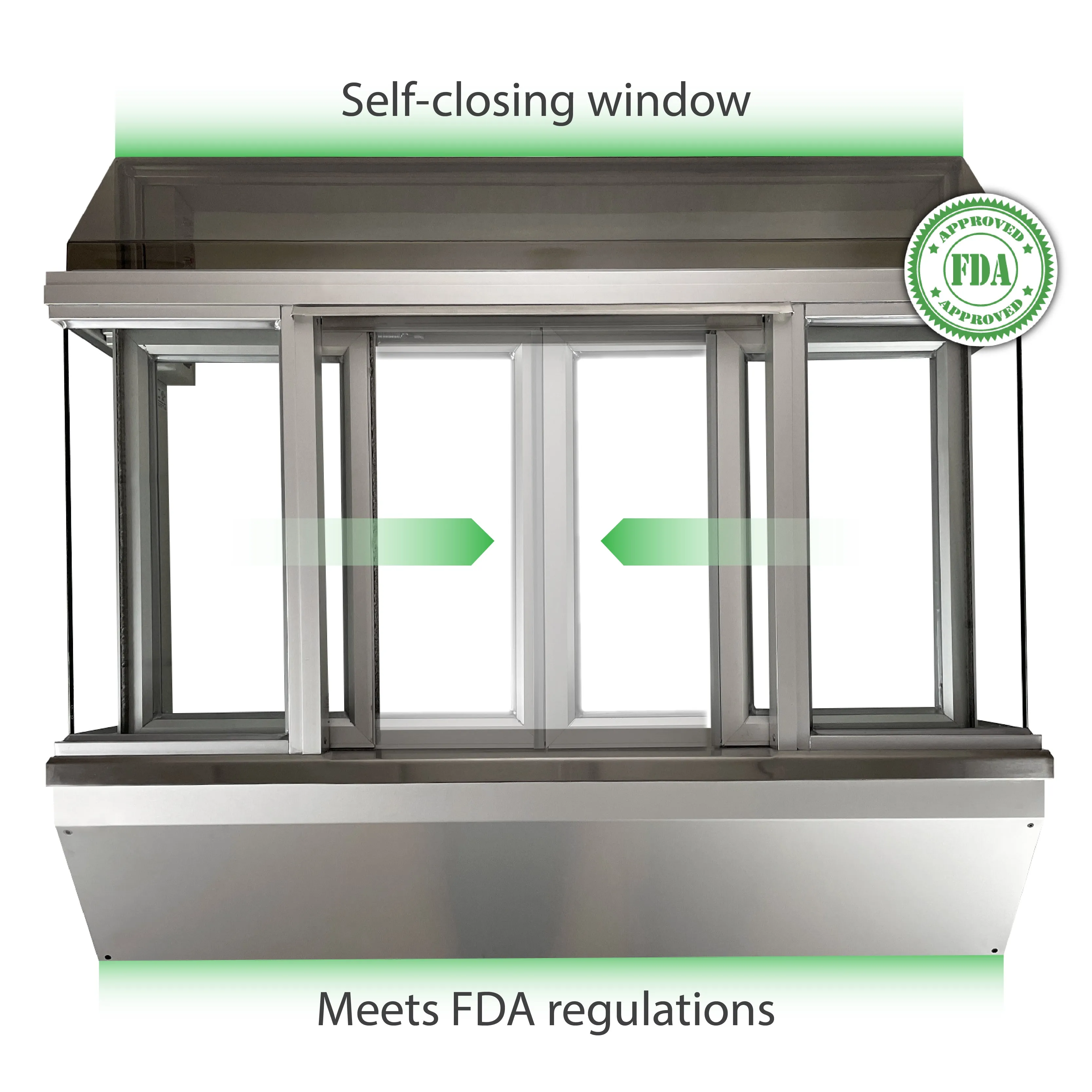 Optimize the title of this e-commerce product to enhance readability and SEO value. Here is a revised version:

Drive-Thru Window with Manual Open/Self-Close Bi-Parting Feature for Ready Access - Multiple Color Options Available