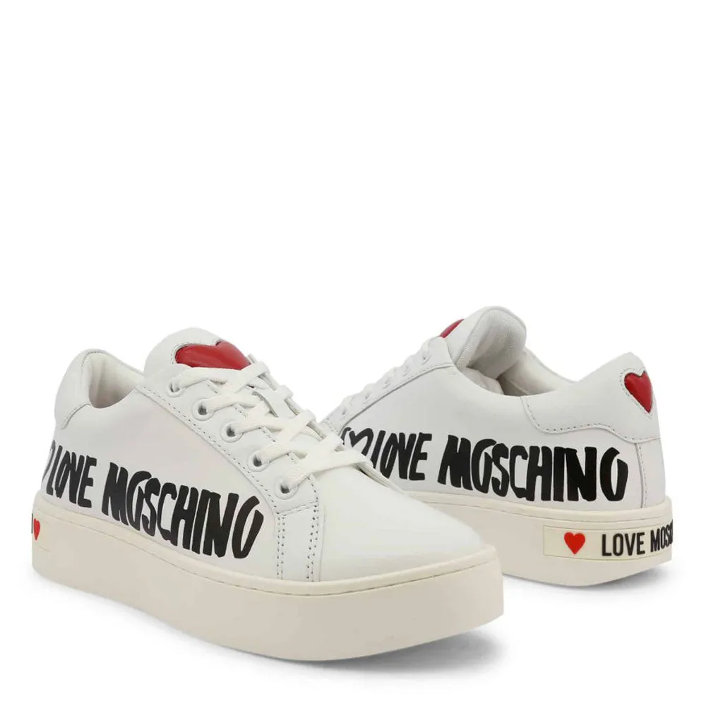 Scarpe Donna LOVE MOSCHINO Sneakers in Pelle Bianca con Logo Graffiti