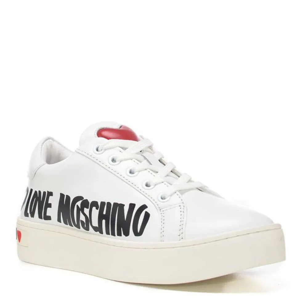 Scarpe Donna LOVE MOSCHINO Sneakers in Pelle Bianca con Logo Graffiti