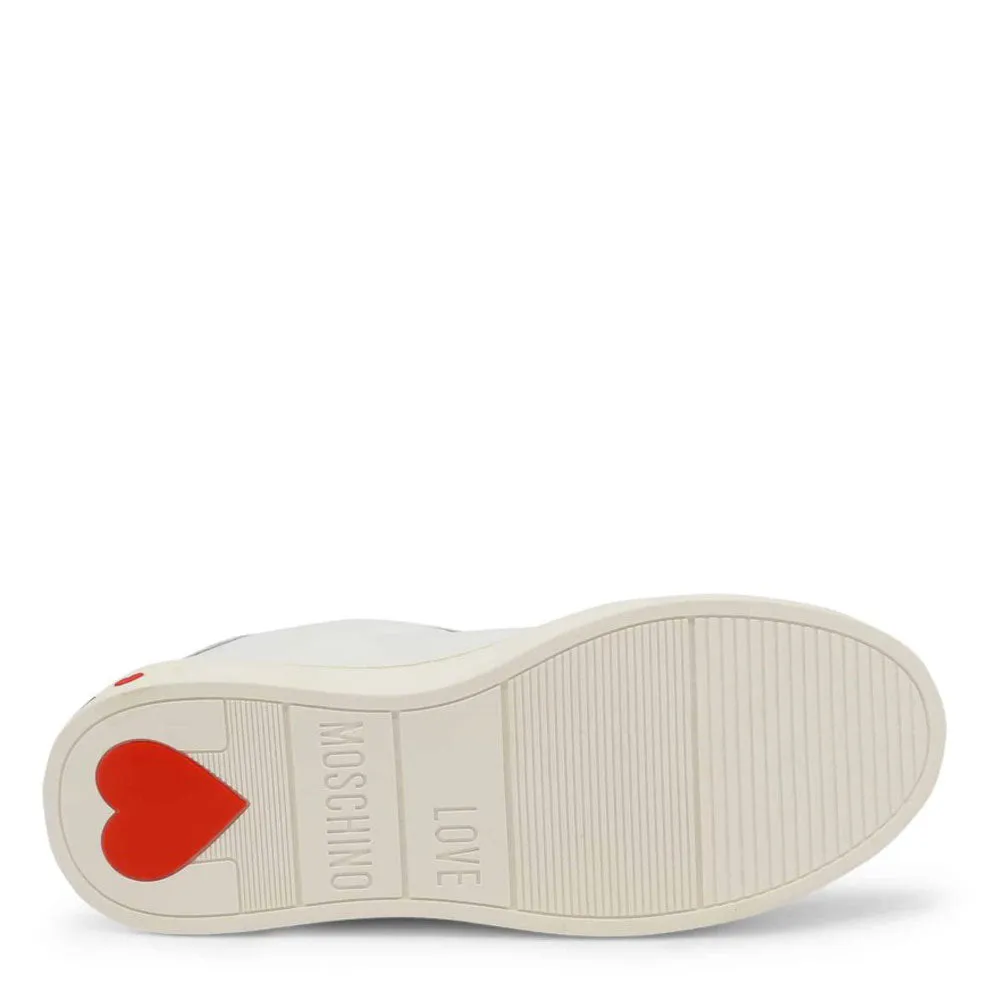 Scarpe Donna LOVE MOSCHINO Sneakers in Pelle Bianca con Logo Graffiti
