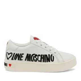 Scarpe Donna LOVE MOSCHINO Sneakers in Pelle Bianca con Logo Graffiti